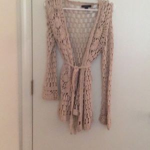 Tan Crocheted Knitted Tie front jacket